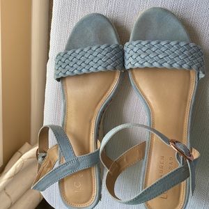 Suede ankle-wrap espadrille wedges EUC